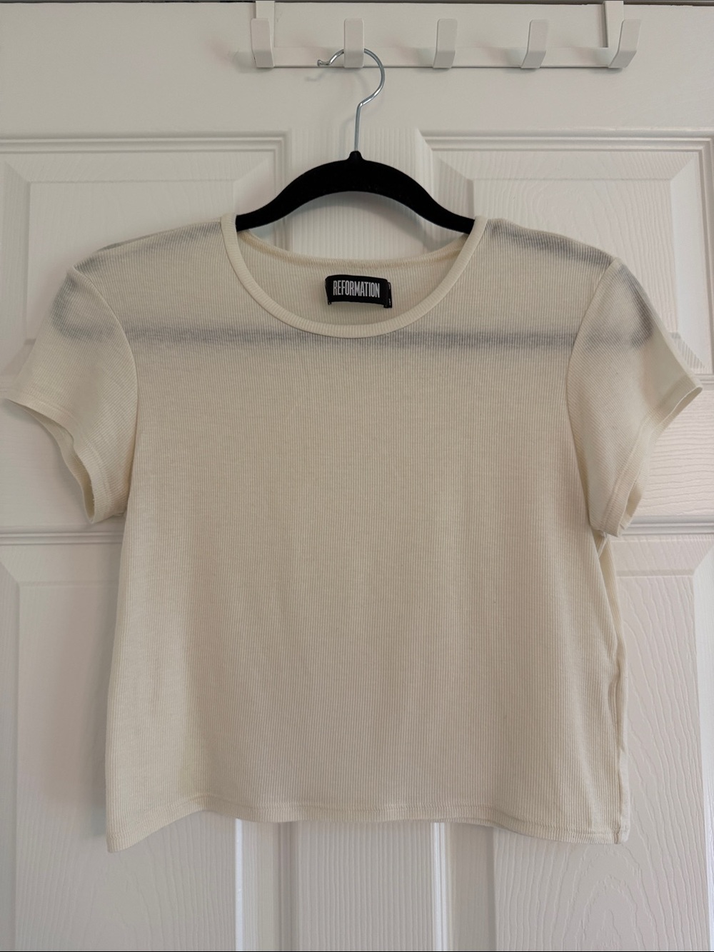 Reformation | Ivory Ribbed Short Sleeve Baby Tee